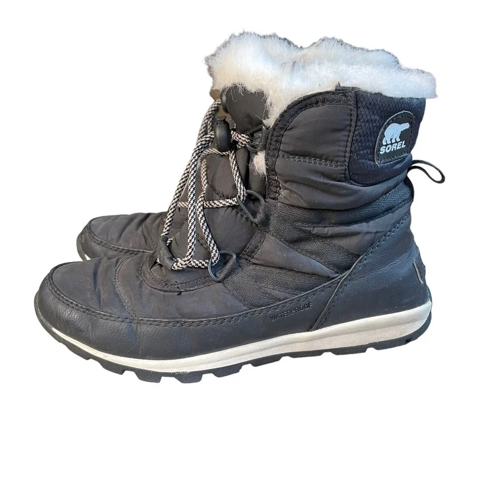 Sorel Whitney Waterproof Snow Boots Black White Fur NY1897-011 Women's Size 5